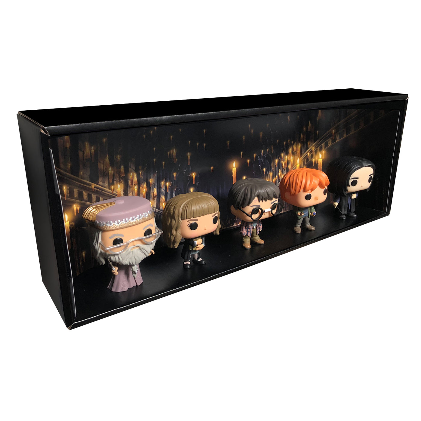 HARRY POTTER - Single Row Display Case with Backdrop Insert, Wall Mountable & Stackable Pop Shelf, Corrugated Cardboard