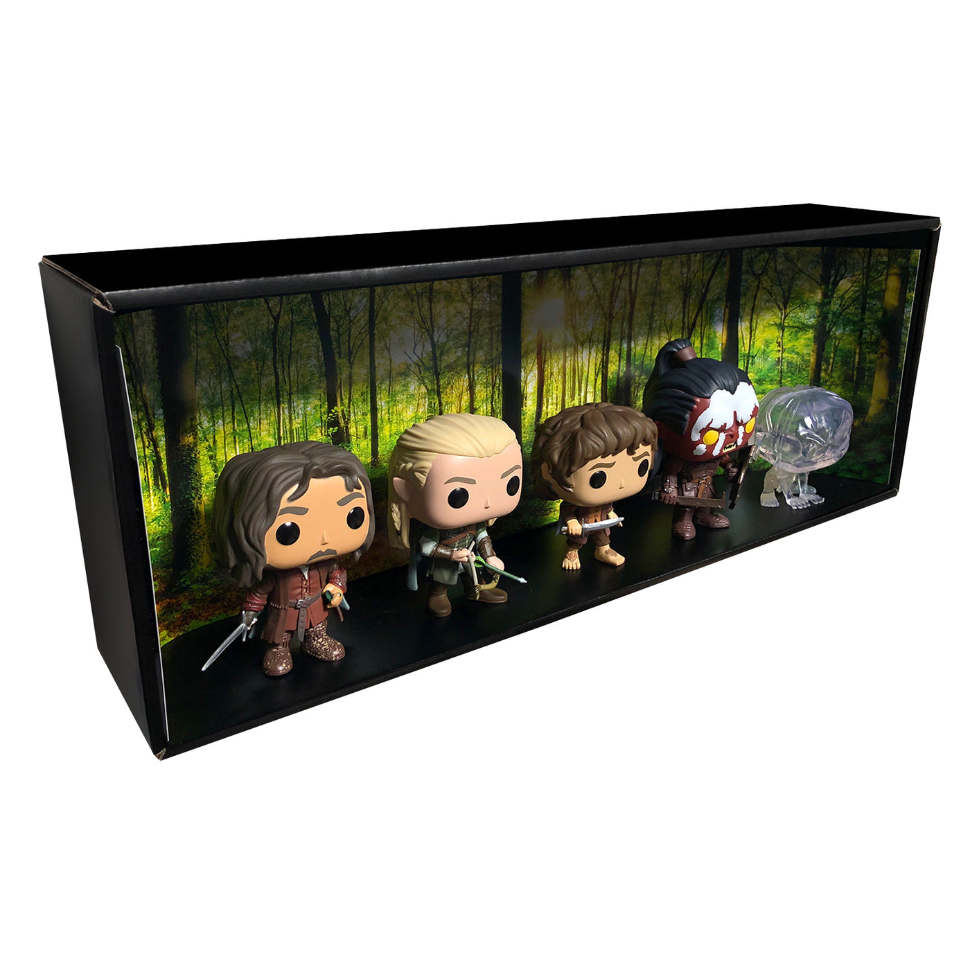 LORD OF THE RINGS - Single Row Display Case with Backdrop Insert, Wall Mountable & Stackable Pop Shelf, Corrugated Cardboard