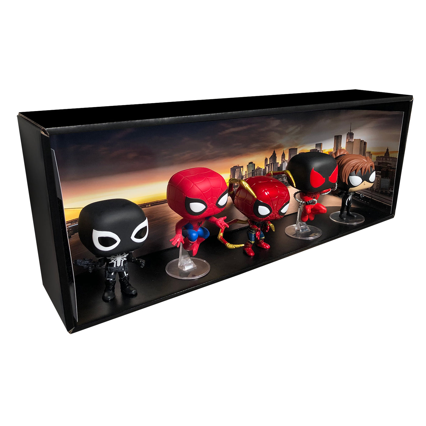 SPIDER-MAN - Single Row Display Case with Backdrop Insert, Wall Mountable & Stackable Pop Shelf, Corrugated Cardboard
