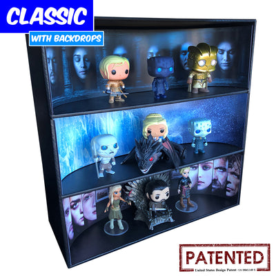 **BACK IN STOCK MAY 13TH** GAME OF THRONES - Display Case for Funko Pops with 3 Backdrop Inserts, Corrugated Cardboard - Display Geek