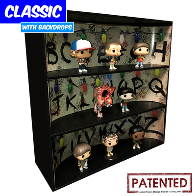 **BACK IN STOCK MAY 13TH** STRANGER THINGS - Display Case for Funko Pops with 3 Backdrop Inserts, Corrugated Cardboard - Display Geek