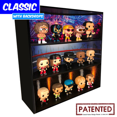 **BACK IN STOCK MAY 13TH** WWE - Display Case for Funko Pops with 3 Backdrop Inserts, Corrugated Cardboard - Display Geek
