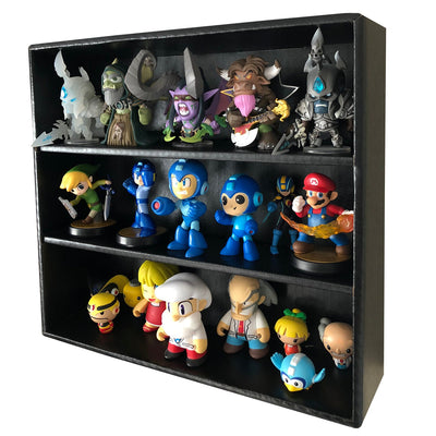 MINI - Black Display Case for Small Toys, Wall Mountable & Stackable, Corrugated Cardboard - Display Geek