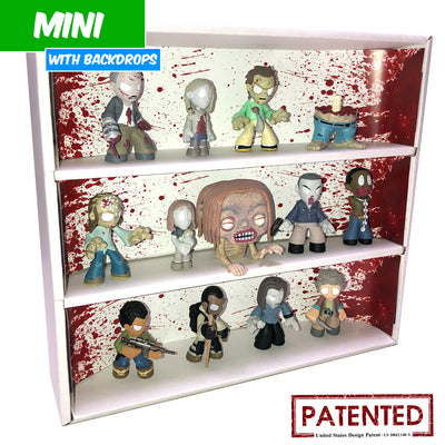 BLOODY - MINI Display Case for Small Toys with 3 Backdrop Inserts, Corrugated Cardboard - Display Geek
