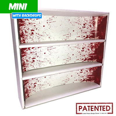 BLOODY - MINI Display Case for Small Toys with 3 Backdrop Inserts, Corrugated Cardboard - Display Geek