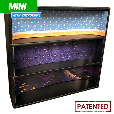 DISNEY - MINI Display Case for Small Toys with 3 Backdrop Inserts, Corrugated Cardboard - Display Geek