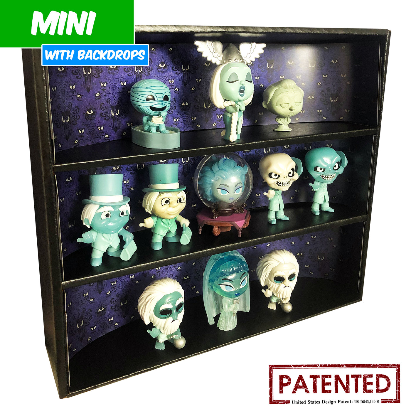 HAUNTED MANSION - MINI Display Case for Small Toys with 3 Backdrop Inserts, Corrugated Cardboard - Display Geek