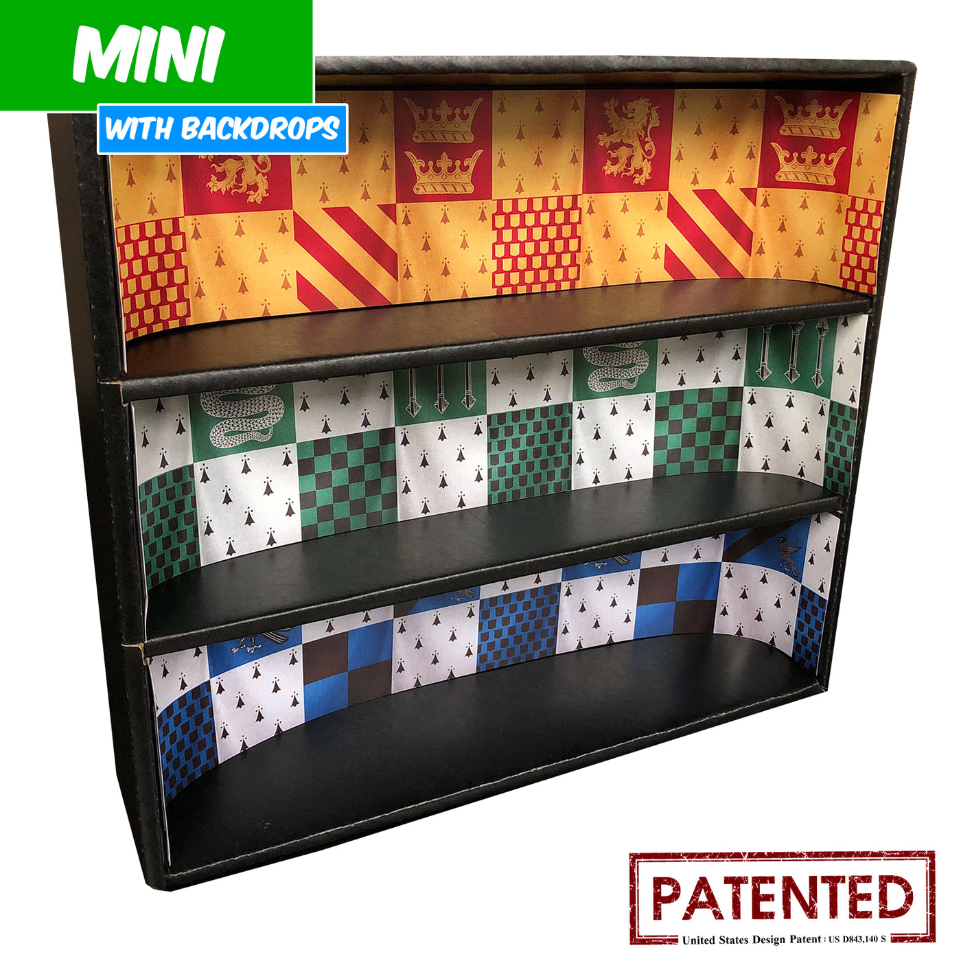 HARRY POTTER - MINI Display Case for Small Toys with 4 Backdrop Inserts, Corrugated Cardboard - Display Geek
