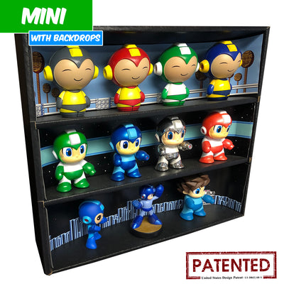 MEGA MAN - MINI Display Case for Small Toys with 3 Backdrop Inserts, Corrugated Cardboard - Display Geek