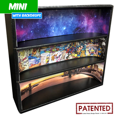MARVEL - MINI Display Case for Small Toys with 3 Backdrop Inserts, Corrugated Cardboard - Display Geek