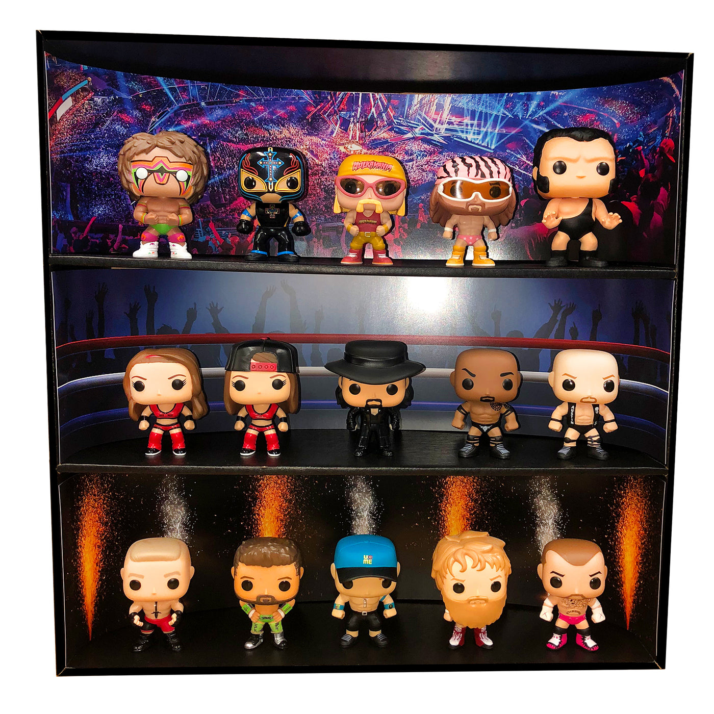 **BACK IN STOCK MAY 13TH** WWE - Display Case for Funko Pops with 3 Backdrop Inserts, Corrugated Cardboard - Display Geek