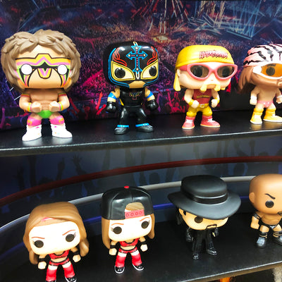 **BACK IN STOCK MAY 13TH** WWE - Display Case for Funko Pops with 3 Backdrop Inserts, Corrugated Cardboard - Display Geek