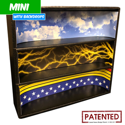 DC - MINI Display Case for Small Toys with 3 Backdrop Inserts, Corrugated Cardboard - Display Geek
