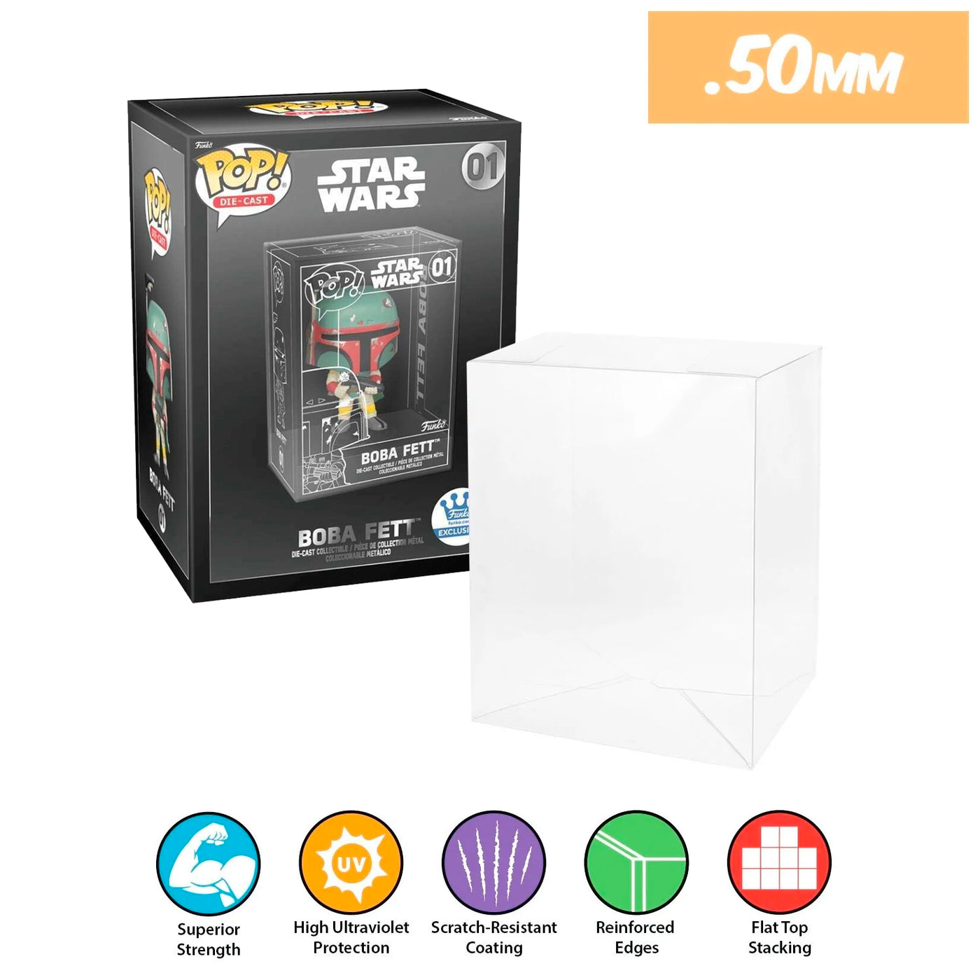 boba fett die-cast outer box best funko pop protectors thick strong uv scratch flat top stack vinyl display geek plastic shield vaulted eco armor fits collect protect display case kollector protector