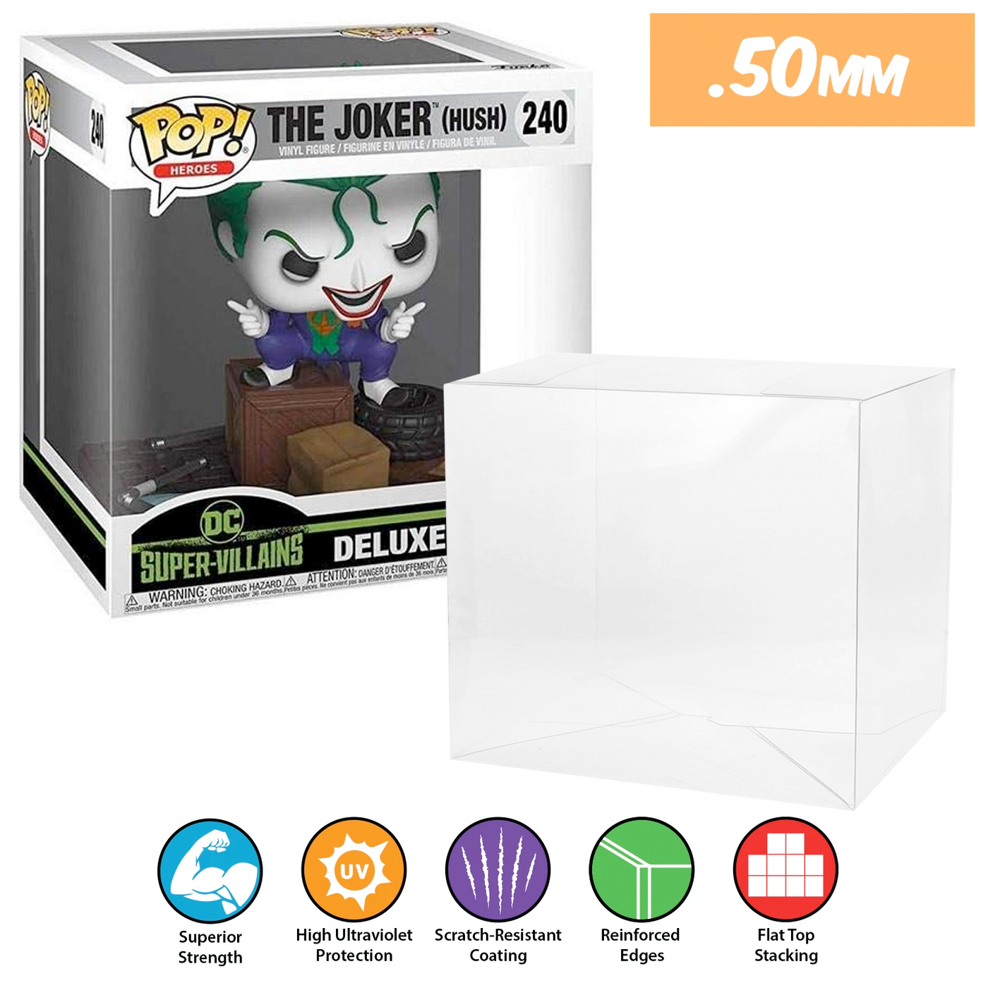 dc jim lee joker hush pop deluxe best funko pop protectors thick strong uv scratch flat top stack vinyl display geek plastic shield vaulted eco armor fits collect protect display case kollector protector