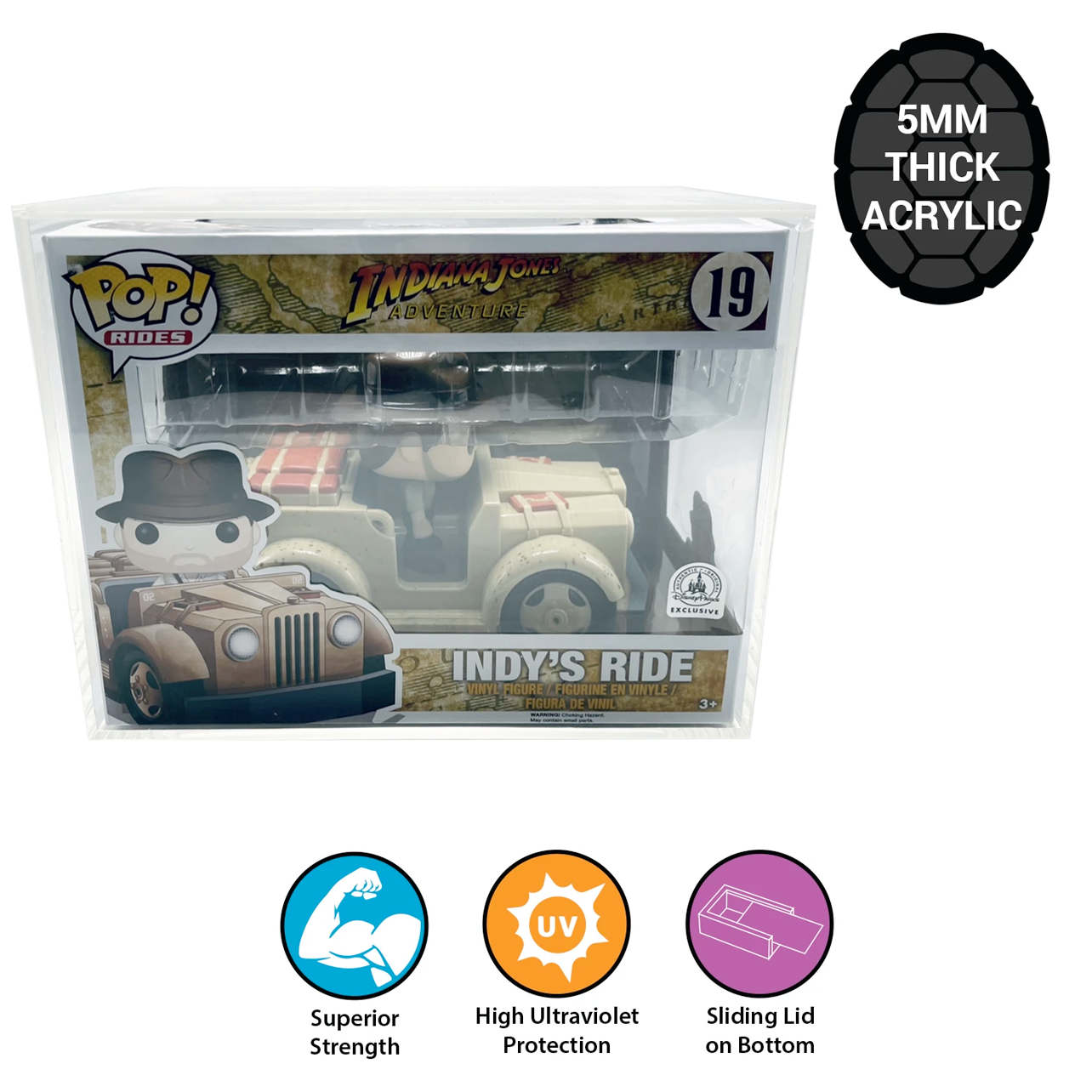 POP RIDES (LARGE) ACRYLIC Case for Funko Pop Vinyl Collectible Figures, 5mm thick (UV Resistant & Slide Bottom)