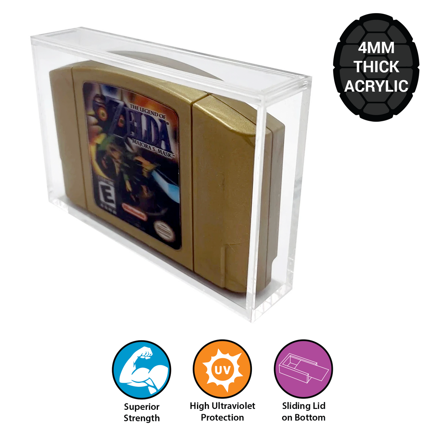 Acrylic Case for N64 Video Game Cartridge 4mm thick, UV & Slide Bottom on The Pop Protector Guide by Display Geek