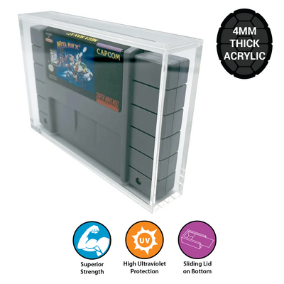 KP Fortress Acrylic Hard Case for SNES Video Game Cartridge 4mm thick, UV & Slide Bottom on The Pop Protector Guide by Display Geek and Kollector Protector