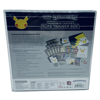 Pokemon TCG Trading Card Game Celebrations 25th Anniversary Elite Trainer Box best Pokemon box protectors thick strong uv scratch flat top stack vinyl display geek plastic shield vaulted eco armor fits collect protect display case kollector protector
