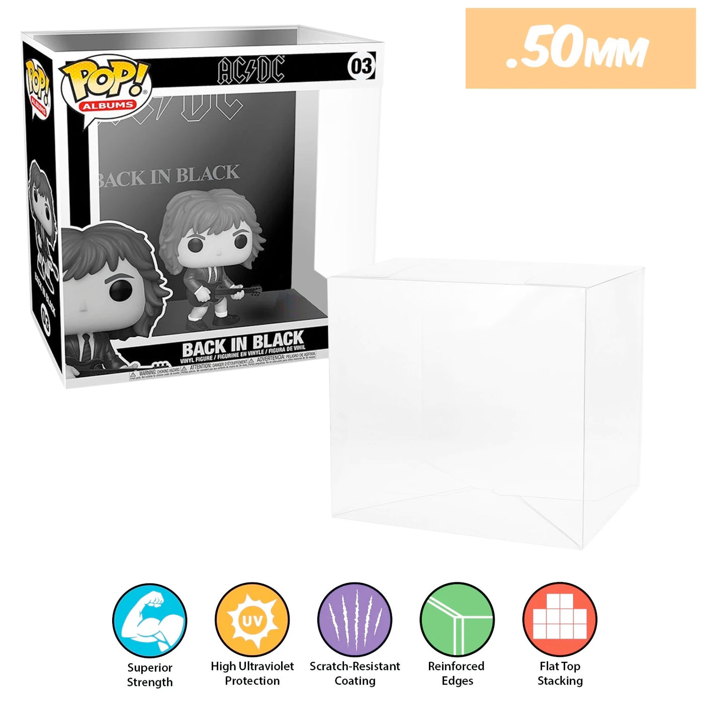 03 acdc back in black pop albums best funko pop protectors thick strong uv scratch flat top stack vinyl display geek plastic shield vaulted eco armor fits collect protect display case kollector protector