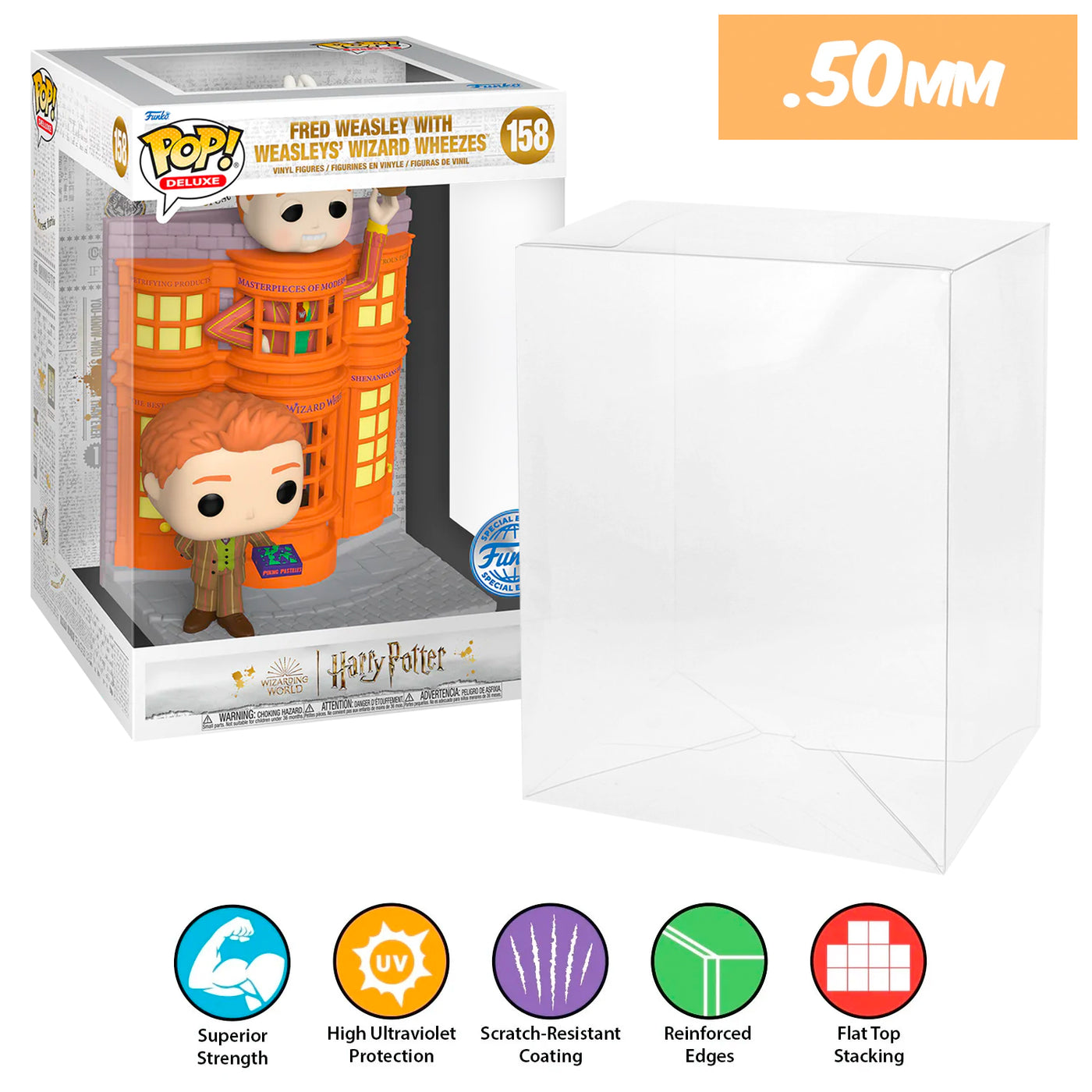 158 fred weasley with weasleys wizard wheezes pop deluxe best funko pop protectors thick strong uv scratch flat top stack vinyl display geek plastic shield vaulted eco armor fits collect protect display case kollector protector