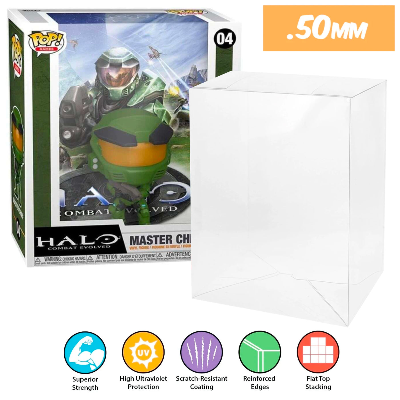 04 halo master chief pop game covers best funko pop protectors thick strong uv scratch flat top stack vinyl display geek plastic shield vaulted eco armor fits collect protect display case kollector protector
