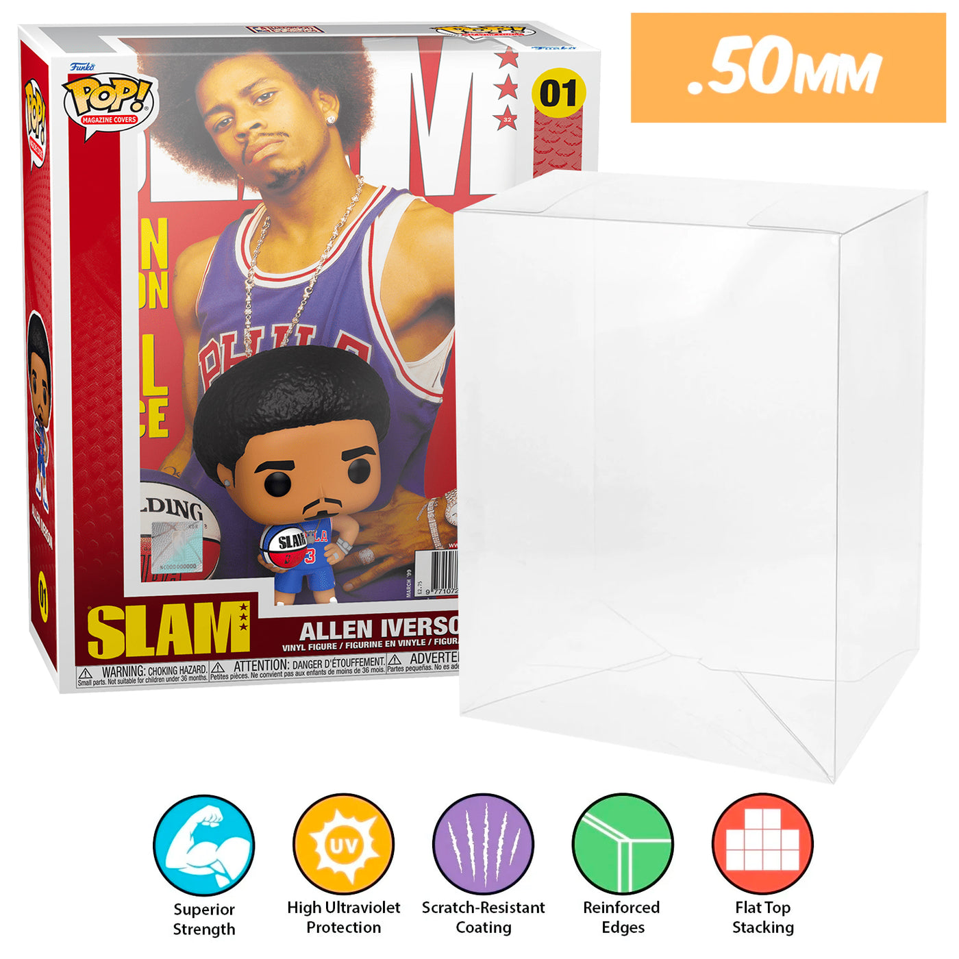 01 allen iverson pop magazines covers slam nba best funko pop protectors thick strong uv scratch flat top stack vinyl display geek plastic shield vaulted eco armor fits collect protect display case kollector protector