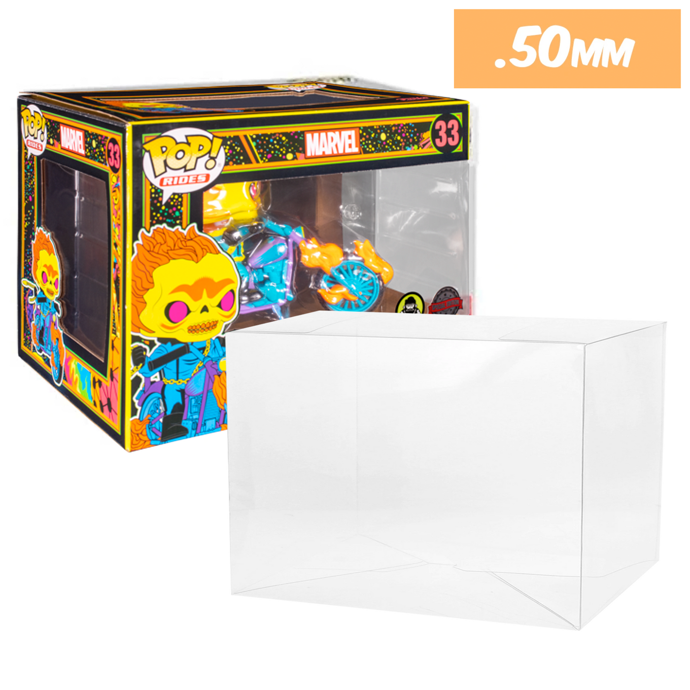 blacklight ghost rider pop rides best funko pop protectors thick strong uv scratch flat top stack vinyl display geek plastic shield vaulted eco armor fits collect protect display case kollector protector