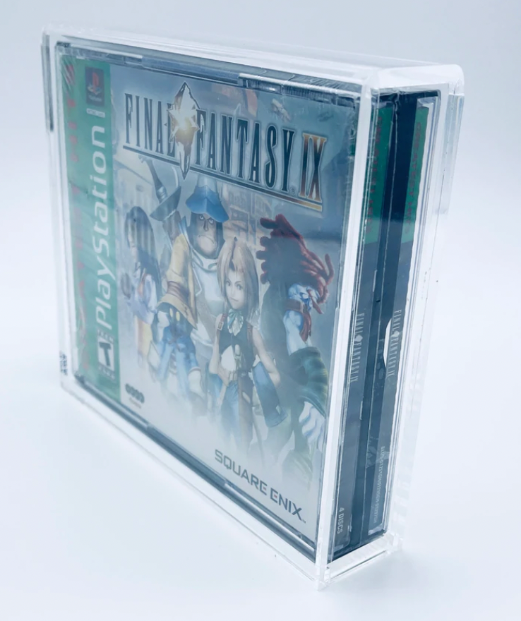 VIDEO GAME ACRYLIC Case for CD, PS1 DOUBLE DISC Game Boxes, 4mm thick (UV Resistant & Slide Bottom)