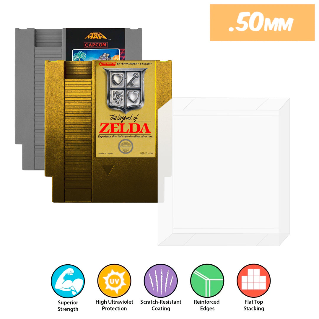 original nes nintendo video game cartridge protectors thick strong uv scratch flat top stack vinyl display geek plastic shield vaulted eco armor fits collect protect display case kollector protector