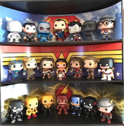 **BACK IN STOCK MAY 13TH** DC COMICS - Display Case for Funko Pops with 3 Backdrop Inserts, Corrugated Cardboard - Display Geek